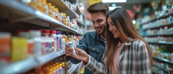 Young Couple Shopping for Healthcare Products - obrazy, fototapety, plakaty