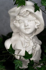 Germany Stature Sculpted head, head carved from white stone, Girl with a antique hat.with green...