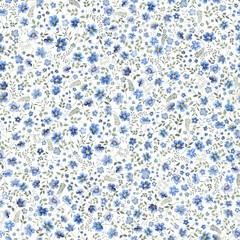 seamless floral pattern with small blue flowers
