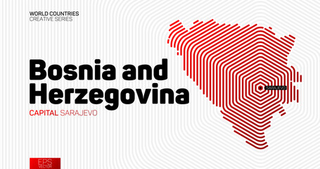 Abstract map of Bosnia and Herzegovina with red hexagon lines
