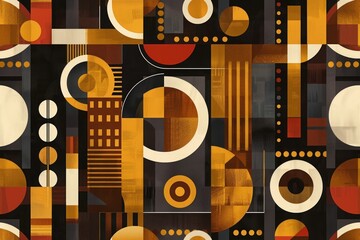 colorful abstract retro futuristic pattern art deco design illustration background with geometric elements with metallic accents gold bronze copper decoration. vintage music concept.