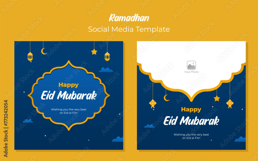 Canvas Prints a collection of eid mubarak themed social media templates with blue and yellow color. perfect for bu