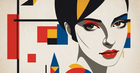 a poster of a woman with a colorful face and a multicolored face.