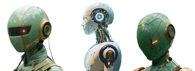 Robot, old and new AI technology on transparent background. PNG