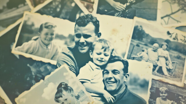 Collage of vintage photos celebrating fatherhood and family bonds