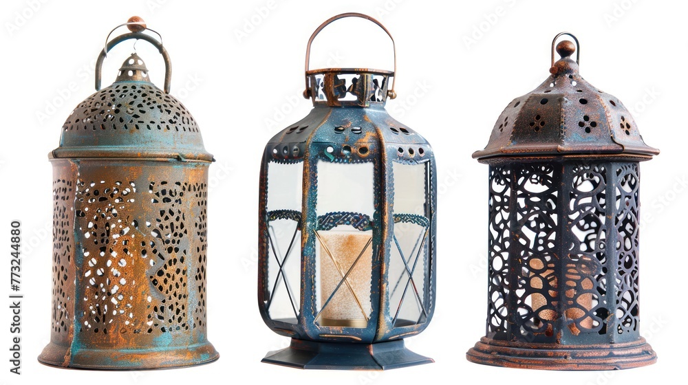 Wall mural decorative lanterns isolated on white background