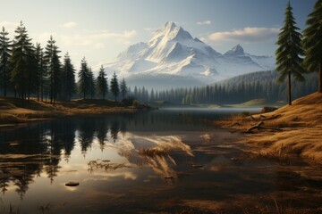 Beautiful landscape river mountains trees