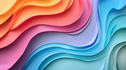 Abstract paper design with curves, rainbow layers, and craft textures for creative backdrops or ads, with copyspace