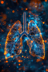 Stunning visual depiction of human lungs in a digital composition with glowing connections symbolizing respiratory functionality