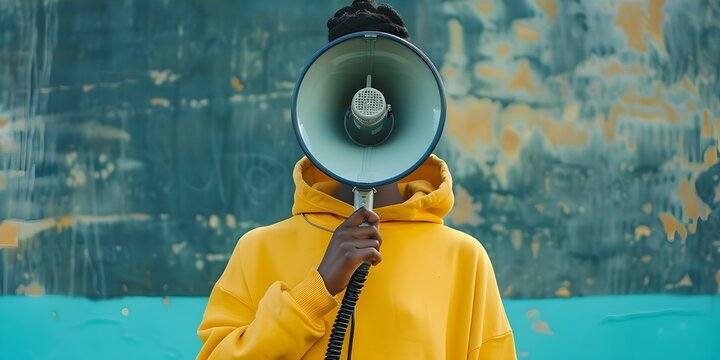 Empowering Marginalized Communities Through Social Justice Activism: An Activist's Megaphone. Concept Social justice activism, Empowerment initiatives, Marginalized communities, Advocacy work