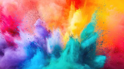 Obraz na płótnie Canvas Сolorful rainbow holi paint color powder explosion isolated on white, panorama background with free place for text
