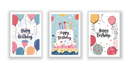 Whimsical Happy Birthday Card Collection, Hand-Drawn Flyers, Postcards, and Invitations