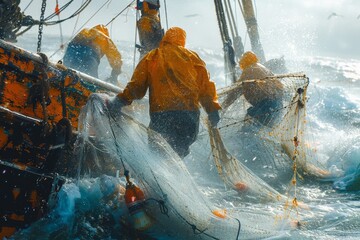 Fishermen fish with nets on an industrial scale. Fishing in the North Sea