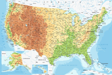 United States - Highly Detailed Topographic Relief Vector Map of the USA. Ideally for the Print Posters - obrazy, fototapety, plakaty