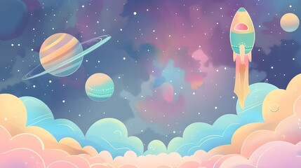 universe background for kids vector style with pastel color