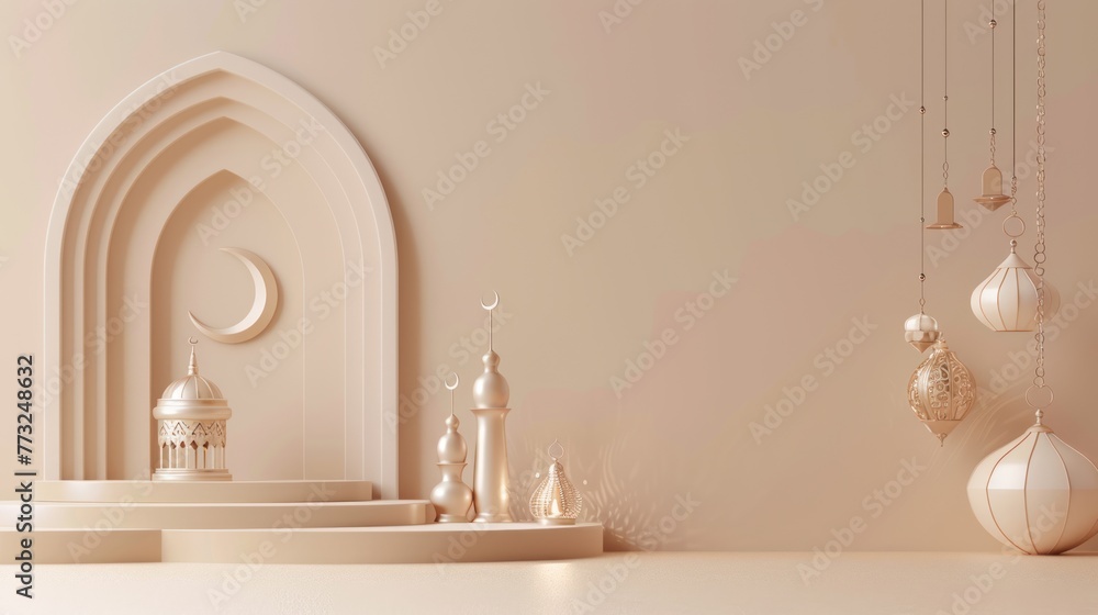 Wall mural modern 3d greeting card islamic holiday banner suitable for ramadan, raya hari, eid al-adha and mawl