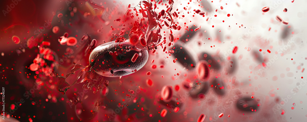 Poster detailed 3d render of a bloodstream with drug particles, text block space