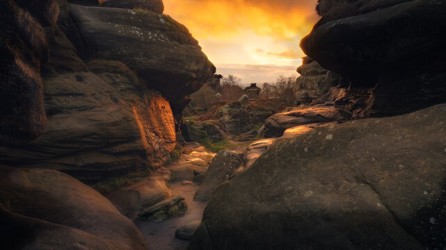 sunset from Brimham Rocks looking out onto Nidderdale Valley