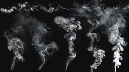 White smoke group movement, abstract line isolated on black background