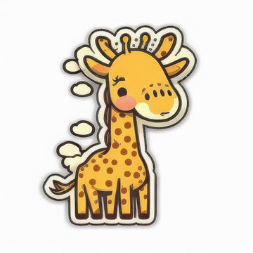 Funny cute baby giraffe cartoon clipart design, isolated on white background