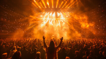 Christian worship with praise to God Ready to raise your hand at the Christian music concert.generative ai