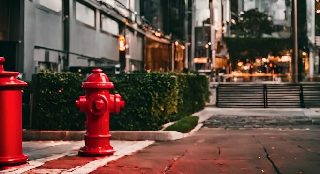 Red fire hydrant in the city.
