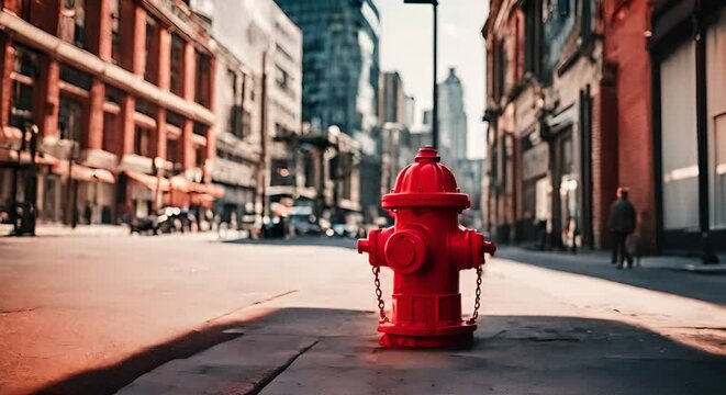 Red fire hydrant in the city.