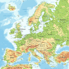 Europe - Highly Detailed Topographic Relief Vector Map of the Europe. Ideally for the Print Posters - obrazy, fototapety, plakaty