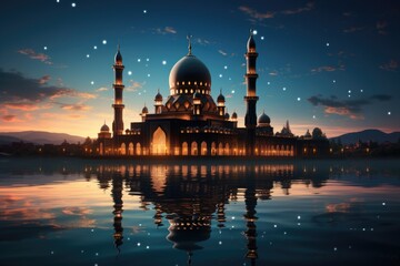 Mosque at sunset religious culture ocean - obrazy, fototapety, plakaty