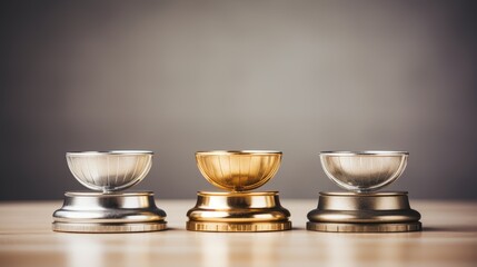 Three podiums, gold, silver, and bronze, stand tall, representing the honor of victory and the spirit of competition