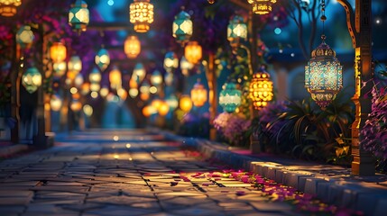 Obraz premium Exquisite lantern lights adorned with beautiful calligraphy ai image