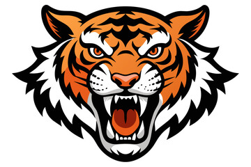 head of tiger with open mouth and sharp teeth, isolated on clear white background