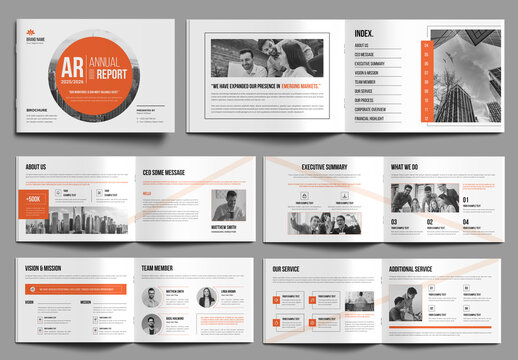 Landscape Annual Report Layout With Orange Accents