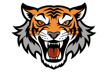 head of tiger with open mouth and sharp teeth, isolated on clear white background