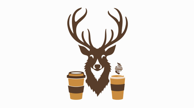 Deer head design and coffee logo flat vector isolated
