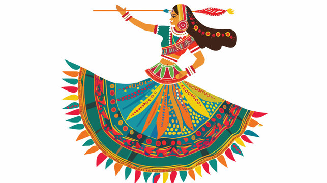 Design of Indian woman playing Garba in Dandiya Night