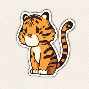 Funny cute tiger cartoon clipart design, isolated on white background