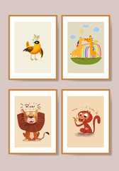 Cute cartoon animal hand drawn for kids poster and wall art vector illustration.