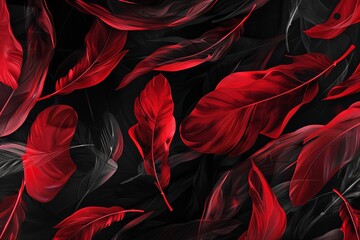 Design for an abstract red feather pattern on a black background. Generative Ai