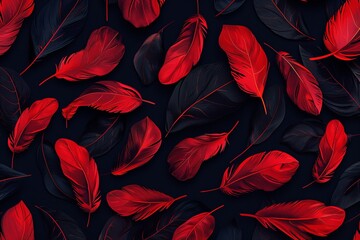 Design for an abstract red feather pattern on a black background. Generative Ai