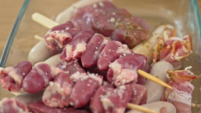 Chicken Heart Skewer Delicately Seasoned For Barbecue Grilling