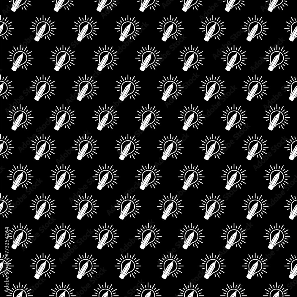 Poster pencil bulb pattern seamless repeat isolated on black background