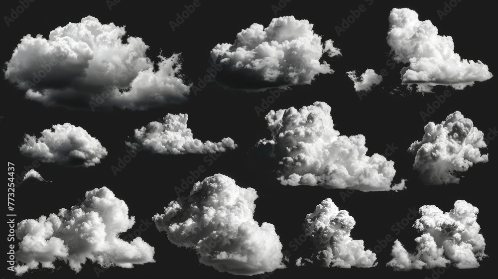 Aufkleber Design elements in the form of isolated clouds over black.