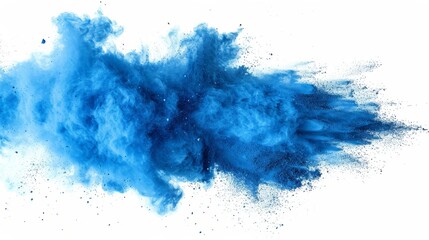 A blue powder explosion isolated on a white background - obrazy, fototapety, plakaty