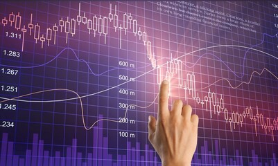 Stock graph business financial chart and hand