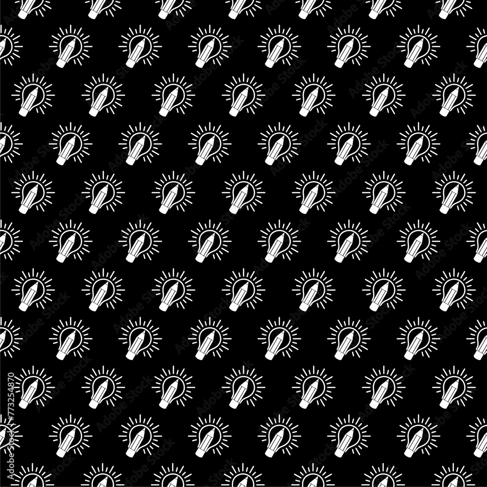 Poster pencil bulb pattern seamless repeat isolated on black background