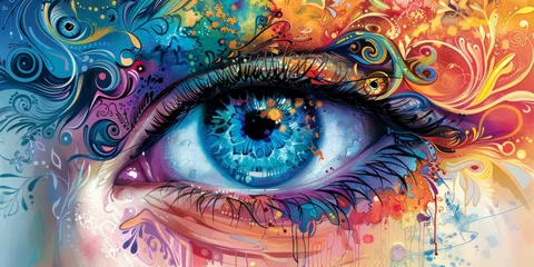 Deurstickers very colourful background with decorative eye,generative ai © LomaPari2021