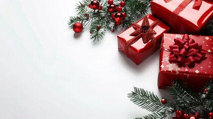 Fototapeta na wymiar On a white background, there are Christmas gift boxes