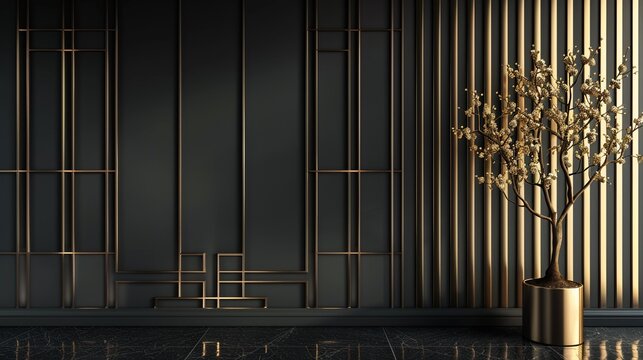 Modern Opulence Create a pattern inspired by modern luxury, with sleek lines, minimalist designs, and metallic gold accents against a black backdrop, adding a touch of sophistication