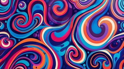 70s Psychedelia Design a pattern inspired by psychedelic art from the 1970s, with swirling patterns and vibrant colors in shades of retro blue, capturing the free spirited and psychedelic aesthetic